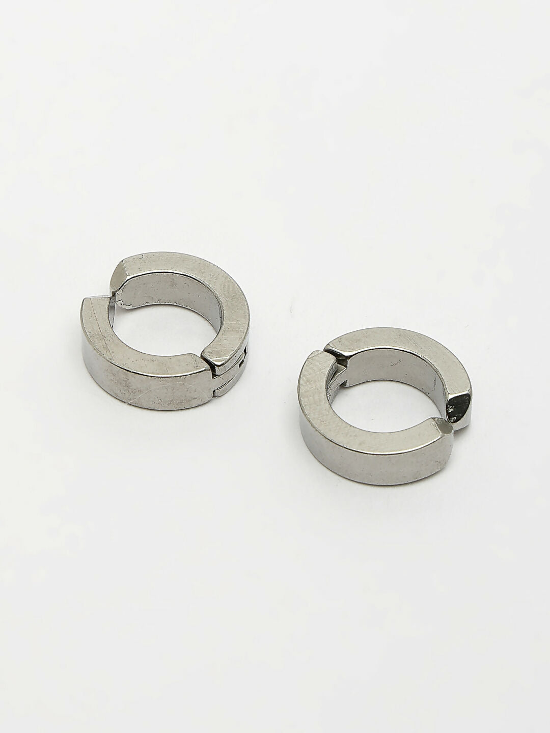 NVR Men's Silver-Plated Stainless Steel Hoop Earrings