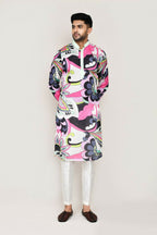Joban Fashion Printed Colored Satin Silk Fabric Kurta With Straight Fit Pant | Grocsy