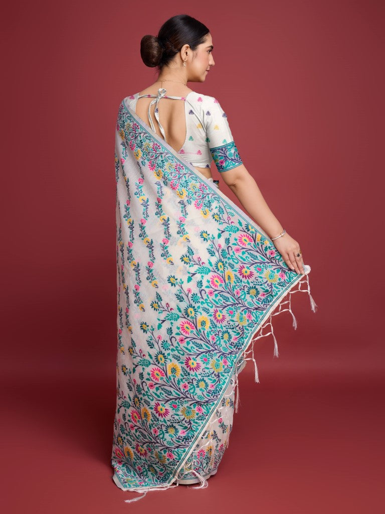 Vedant Vastram Dhakai Jamdani Cotton Saree - Green | Grocsy