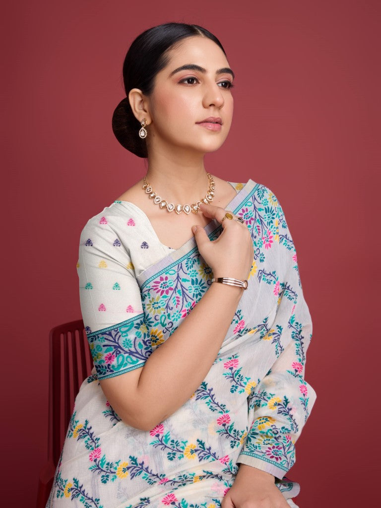 Vedant Vastram Dhakai Jamdani Cotton Saree - Green | Grocsy
