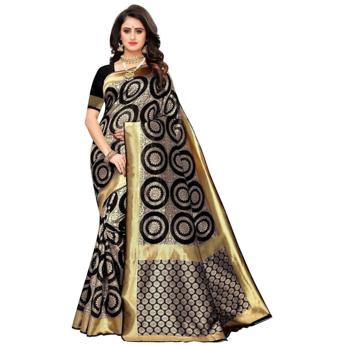 Vamika Banarasi Jaquard Black Weaving Saree (Banarasi 26) | Grocsy
