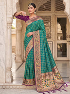 Shree Shyam Fashion Rama Green Banarasi Silk Blend Saree | Grocsy