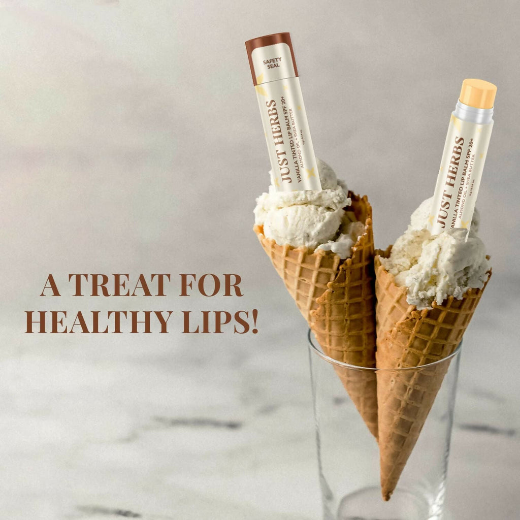 Just Herbs Vanilla Tinted Lip Balm with SPF 20+ for Dark Lips to Lighten | Grocsy