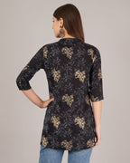 Jaitra Apparels Women Printed Rayon Straight Kurta (Black) | Grocsy