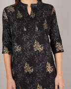 Jaitra Apparels Women Printed Rayon Straight Kurta (Black) | Grocsy