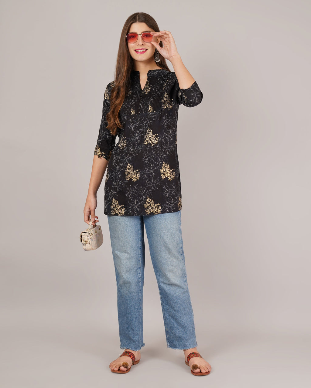 Jaitra Apparels Women Printed Rayon Straight Kurta (Black) | Grocsy