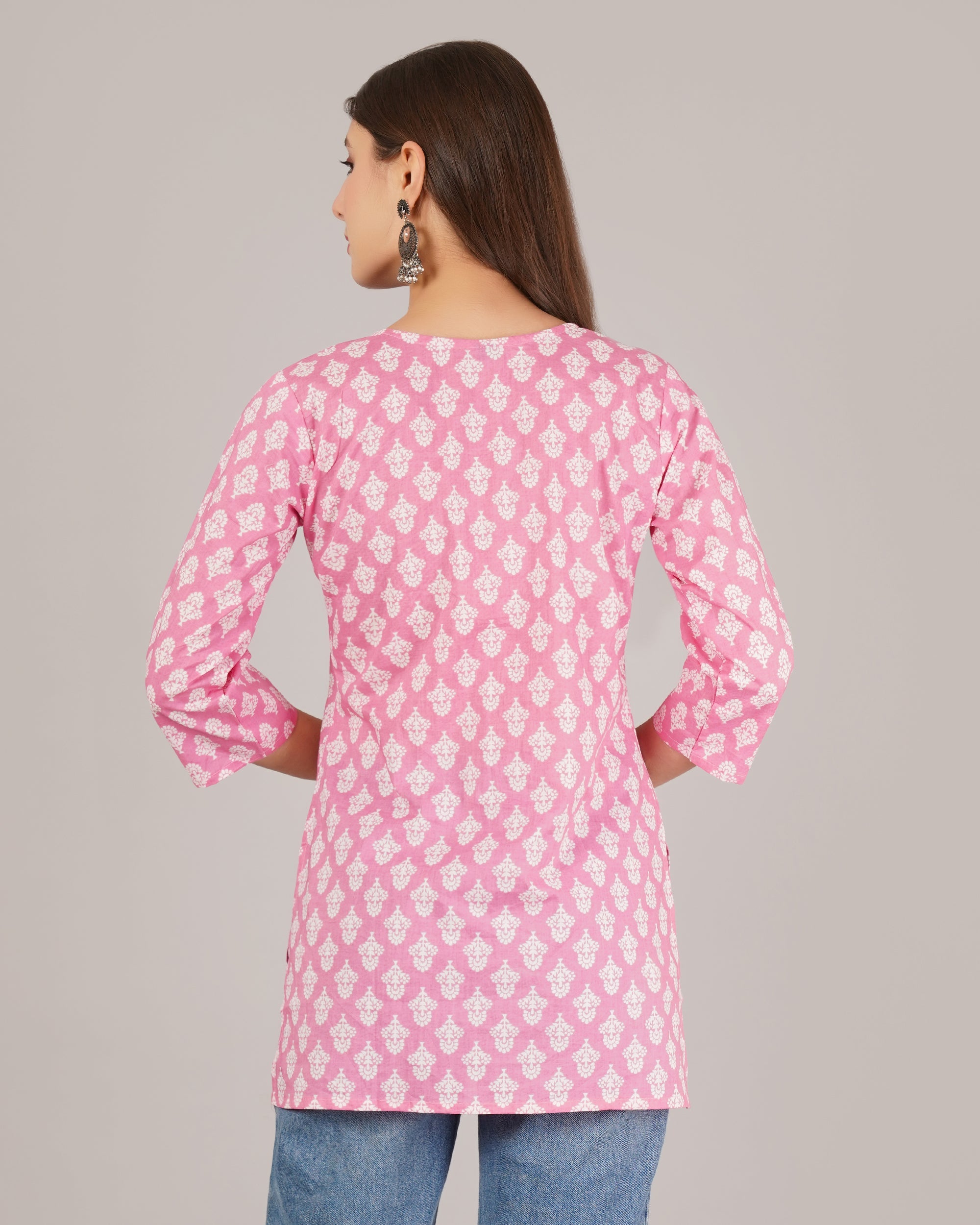 Jaitra Apparels Women Printed Pure Cotton Straight Kurta (Pink) | Grocsy