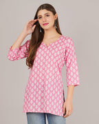 Jaitra Apparels Women Printed Pure Cotton Straight Kurta (Pink) | Grocsy