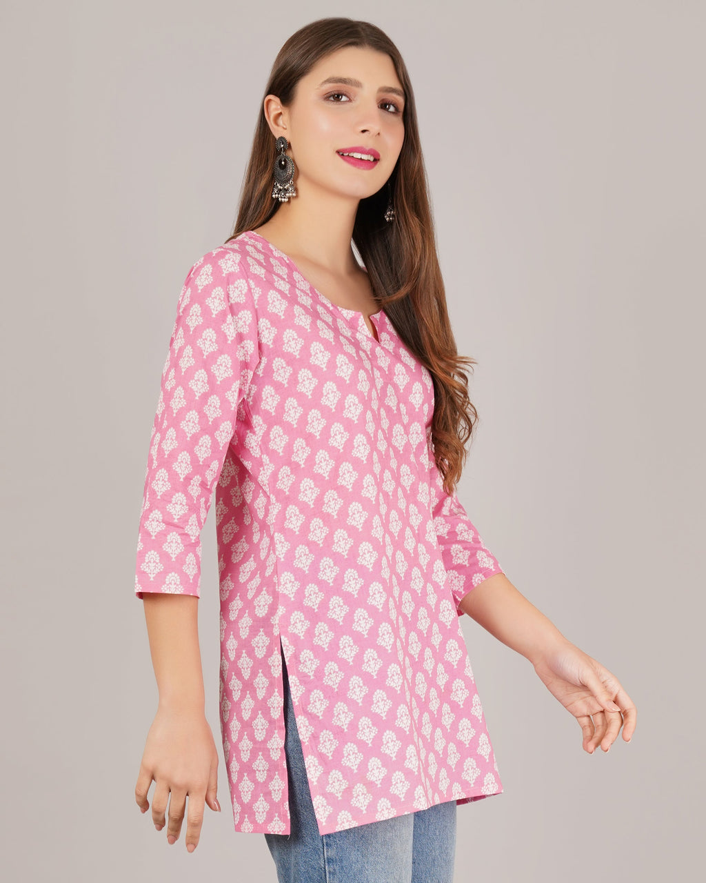 Jaitra Apparels Women Printed Pure Cotton Straight Kurta (Pink) | Grocsy