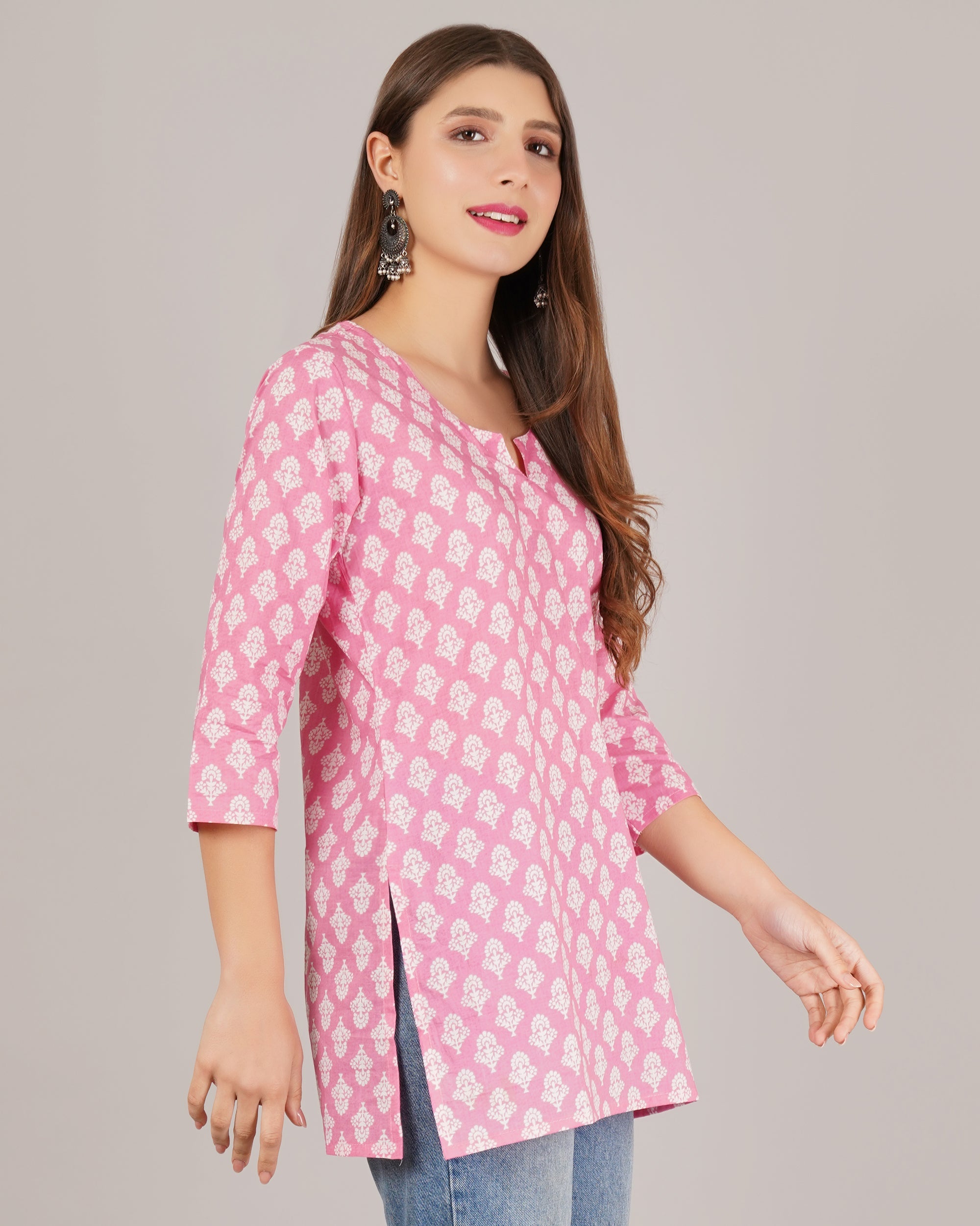 Jaitra Apparels Women Printed Pure Cotton Straight Kurta (Pink) | Grocsy