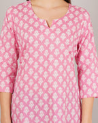 Jaitra Apparels Women Printed Pure Cotton Straight Kurta (Pink) | Grocsy