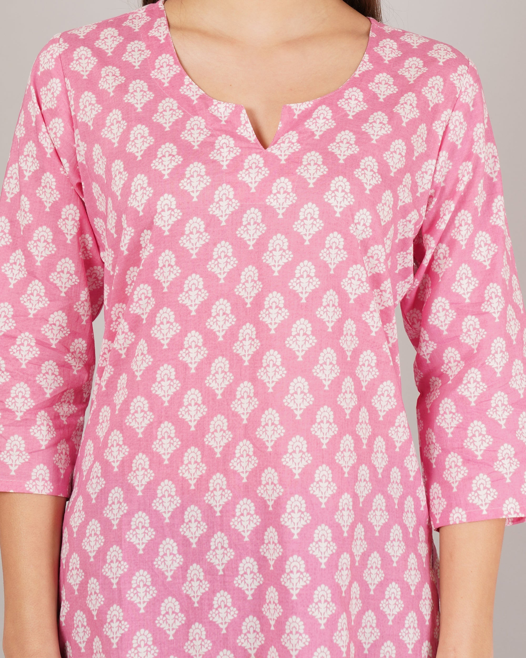 Jaitra Apparels Women Printed Pure Cotton Straight Kurta (Pink) | Grocsy