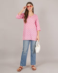 Jaitra Apparels Women Printed Pure Cotton Straight Kurta (Pink) | Grocsy