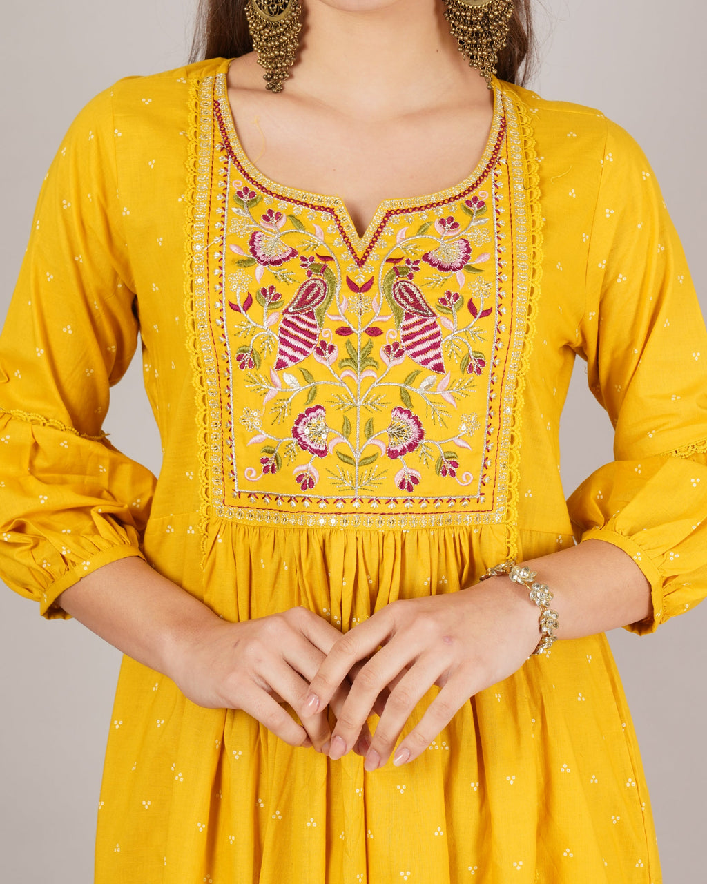Jaitra Apparels Mustard Yellow Embroidered Pure Cotton Fabric Kurta Set With Dupatta | Grocsy