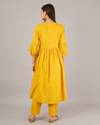 Jaitra Apparels Mustard Yellow Embroidered Pure Cotton Fabric Kurta Set With Dupatta | Grocsy