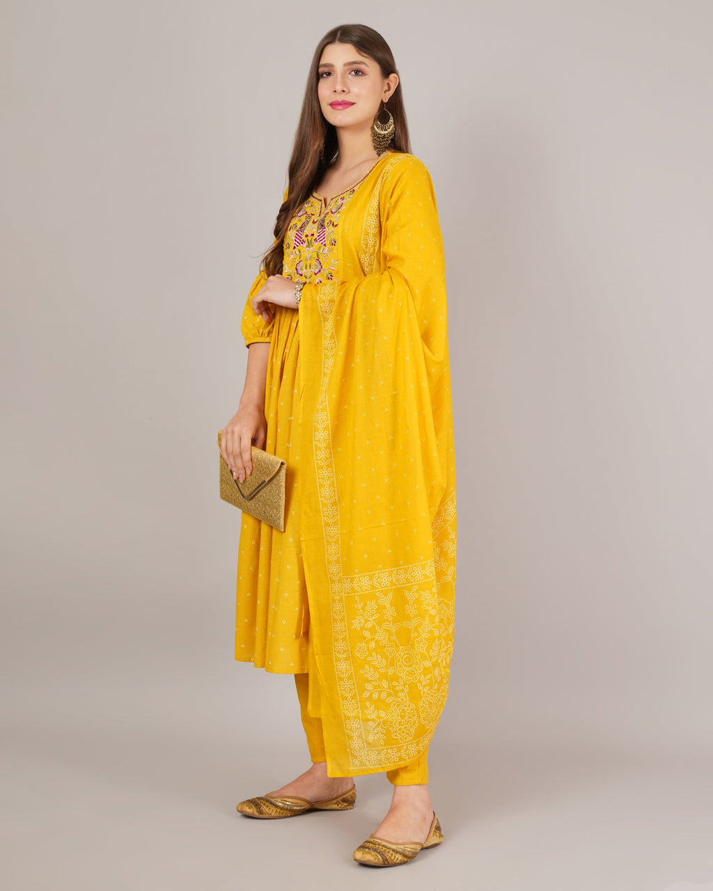 Jaitra Apparels Mustard Yellow Embroidered Pure Cotton Fabric Kurta Set With Dupatta | Grocsy