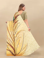 Vedant Vastram Digital Print Japan Satin Silk Party Wear Saree with Unstitched Blouse Piece - Golden | Grocsy
