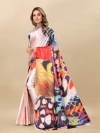 Vedant Vastram Digital Print Japan Satin Silk Party Wear Saree with Unstitched Blouse Piece - Multi Color | Grocsy
