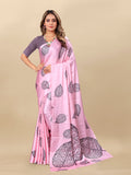 Vedant Vastram Digital Print Japan Satin Silk Party Wear Saree with Unstitched Blouse Piece - Pink | Grocsy
