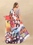 Vedant Vastram Digital Print Japan Satin Silk Party Wear Saree with Unstitched Blouse Piece - Multi Color | Grocsy