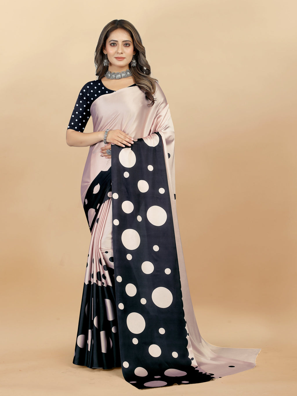 Vedant Vastram Digital Print Japan Satin Silk Party Wear Saree with Unstitched Blouse Piece - Black | Grocsy
