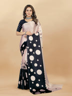 Vedant Vastram Digital Print Japan Satin Silk Party Wear Saree with Unstitched Blouse Piece - Black | Grocsy
