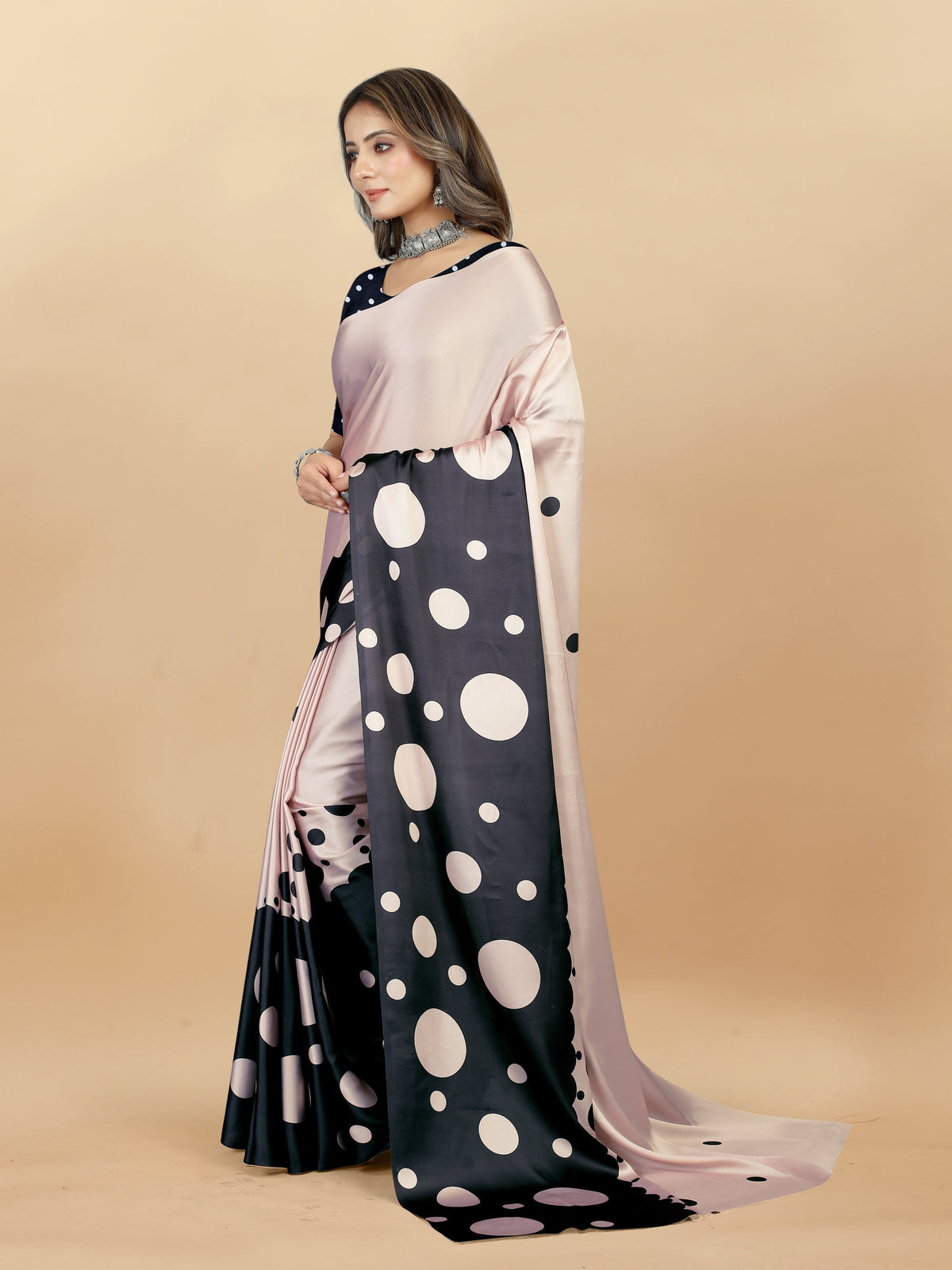 Vedant Vastram Digital Print Japan Satin Silk Party Wear Saree with Unstitched Blouse Piece - Black | Grocsy