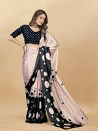 Vedant Vastram Digital Print Japan Satin Silk Party Wear Saree with Unstitched Blouse Piece - Black | Grocsy