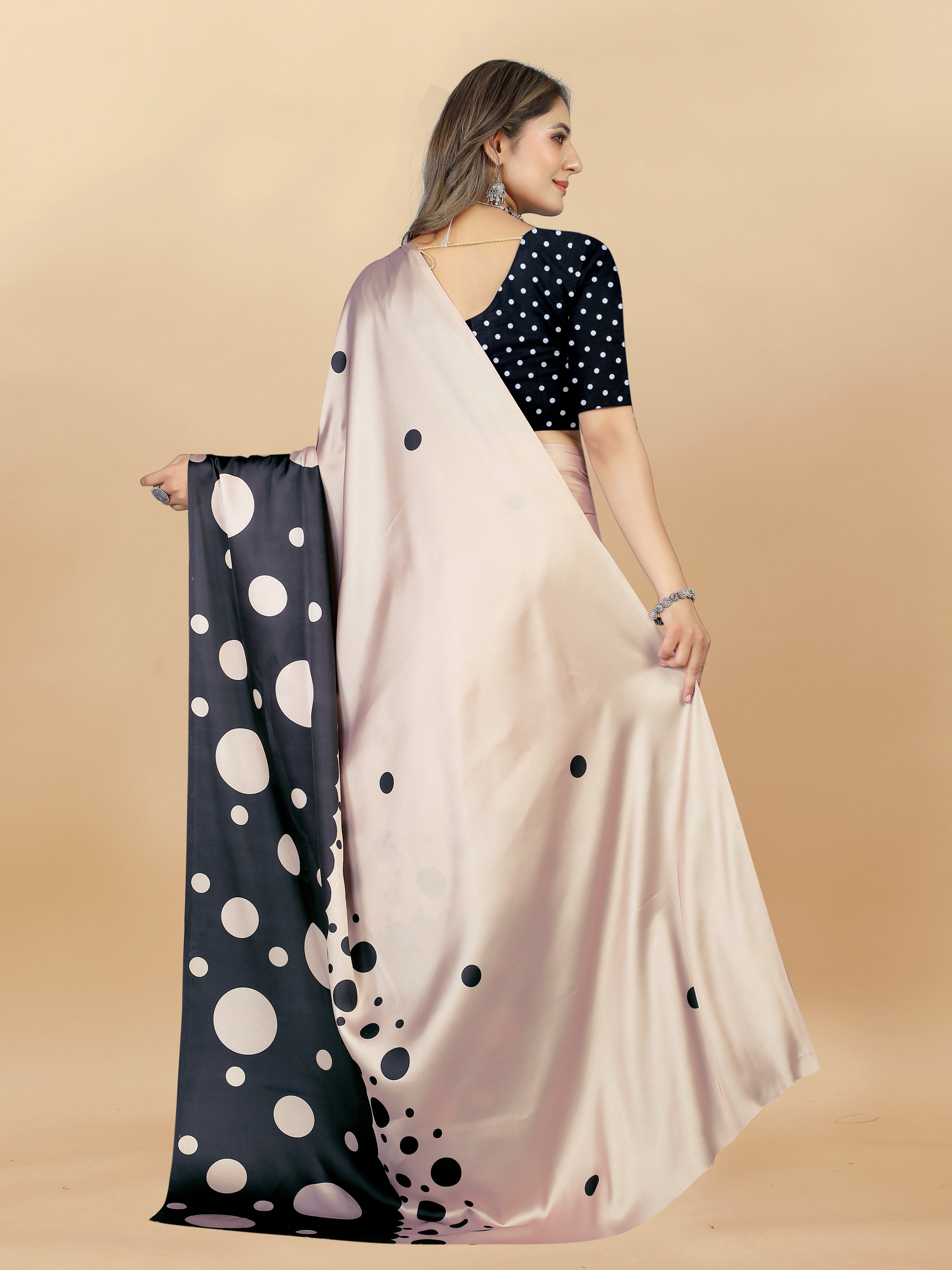 Vedant Vastram Digital Print Japan Satin Silk Party Wear Saree with Unstitched Blouse Piece - Black | Grocsy