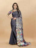 Vedant Vastram Digital Print Japan Satin Silk Party Wear Saree with Unstitched Blouse Piece - Grey | Grocsy