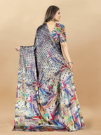 Vedant Vastram Digital Print Japan Satin Silk Party Wear Saree with Unstitched Blouse Piece - Grey | Grocsy