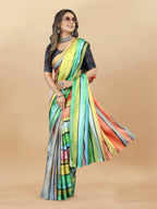 Vedant Vastram Digital Print Japan Satin Silk Party Wear Saree with Unstitched Blouse Piece - Parrot | Grocsy