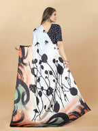 Vedant Vastram Digital Print Japan Satin Silk Party Wear Saree with Unstitched Blouse Piece - Cream | Grocsy