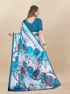 Vedant Vastram Digital Print Japan Satin Silk Party Wear Saree with Unstitched Blouse Piece - Turquoise | Grocsy