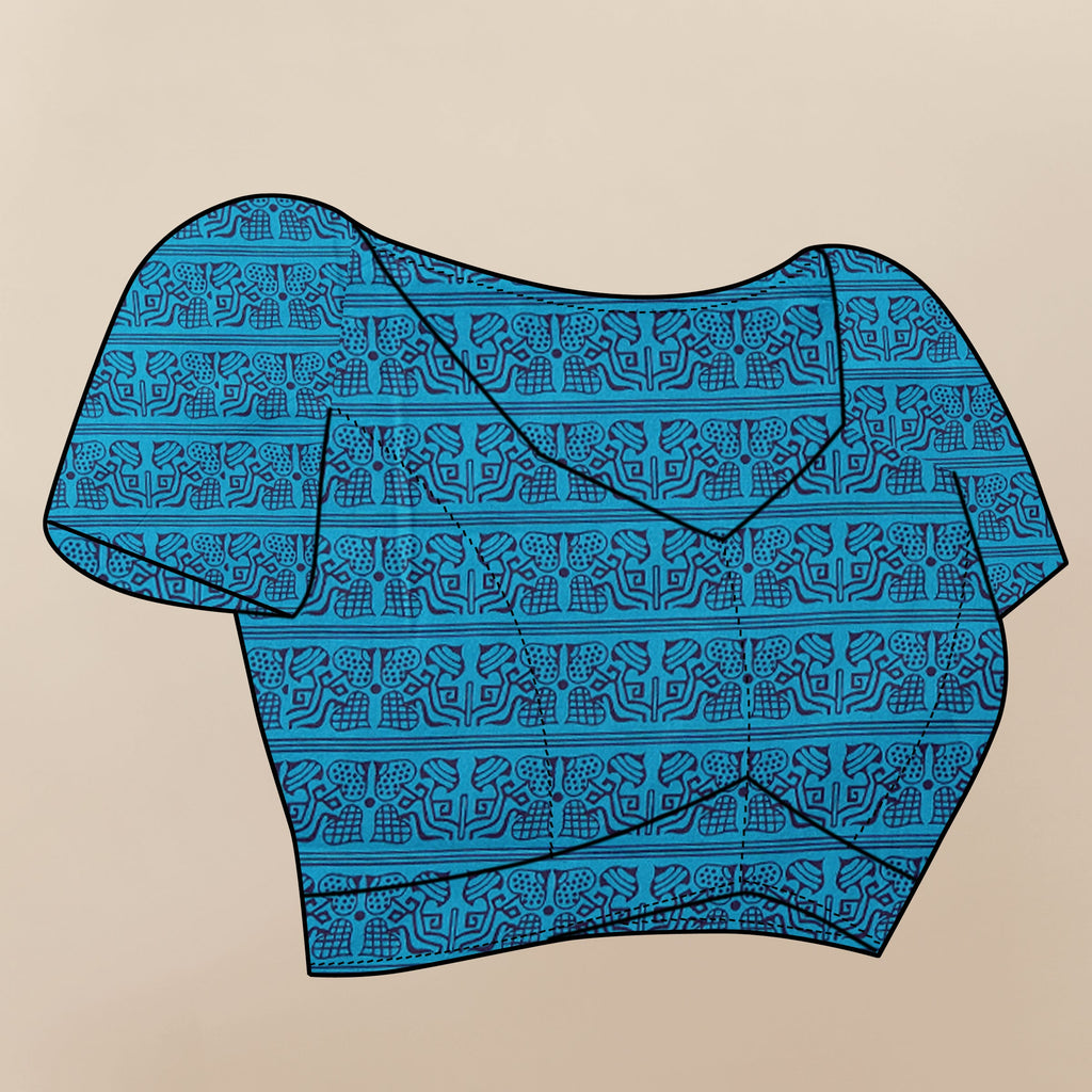 Vedant Vastram Digital Print Japan Satin Silk Party Wear Saree with Unstitched Blouse Piece - Turquoise | Grocsy