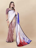 Vedant Vastram Digital Print Japan Satin Silk Party Wear Saree with Unstitched Blouse Piece - Purple | Grocsy