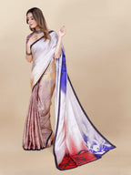 Vedant Vastram Digital Print Japan Satin Silk Party Wear Saree with Unstitched Blouse Piece - Purple | Grocsy