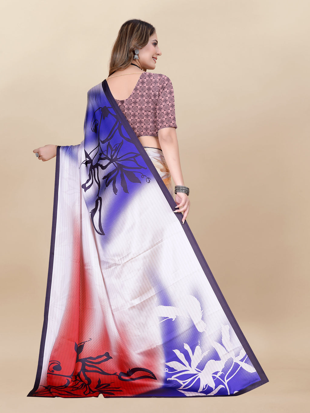 Vedant Vastram Digital Print Japan Satin Silk Party Wear Saree with Unstitched Blouse Piece - Purple | Grocsy