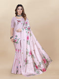Vedant Vastram Digital Print Japan Satin Silk Party Wear Saree with Unstitched Blouse Piece - Pink | Grocsy