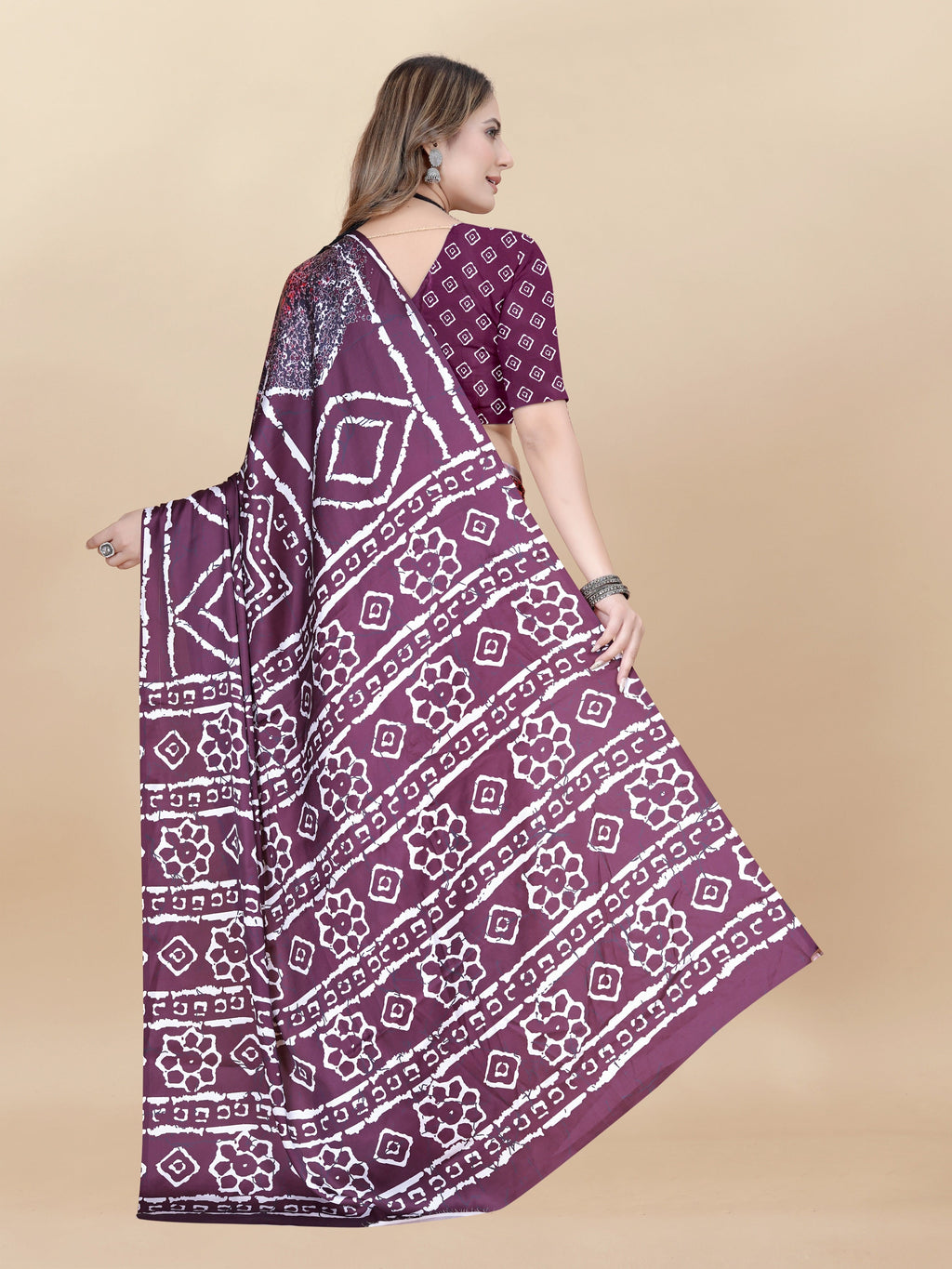 Vedant Vastram Digital Print Japan Satin Silk Party Wear Saree with Unstitched Blouse Piece - Purple | Grocsy