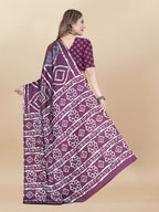 Vedant Vastram Digital Print Japan Satin Silk Party Wear Saree with Unstitched Blouse Piece - Purple | Grocsy