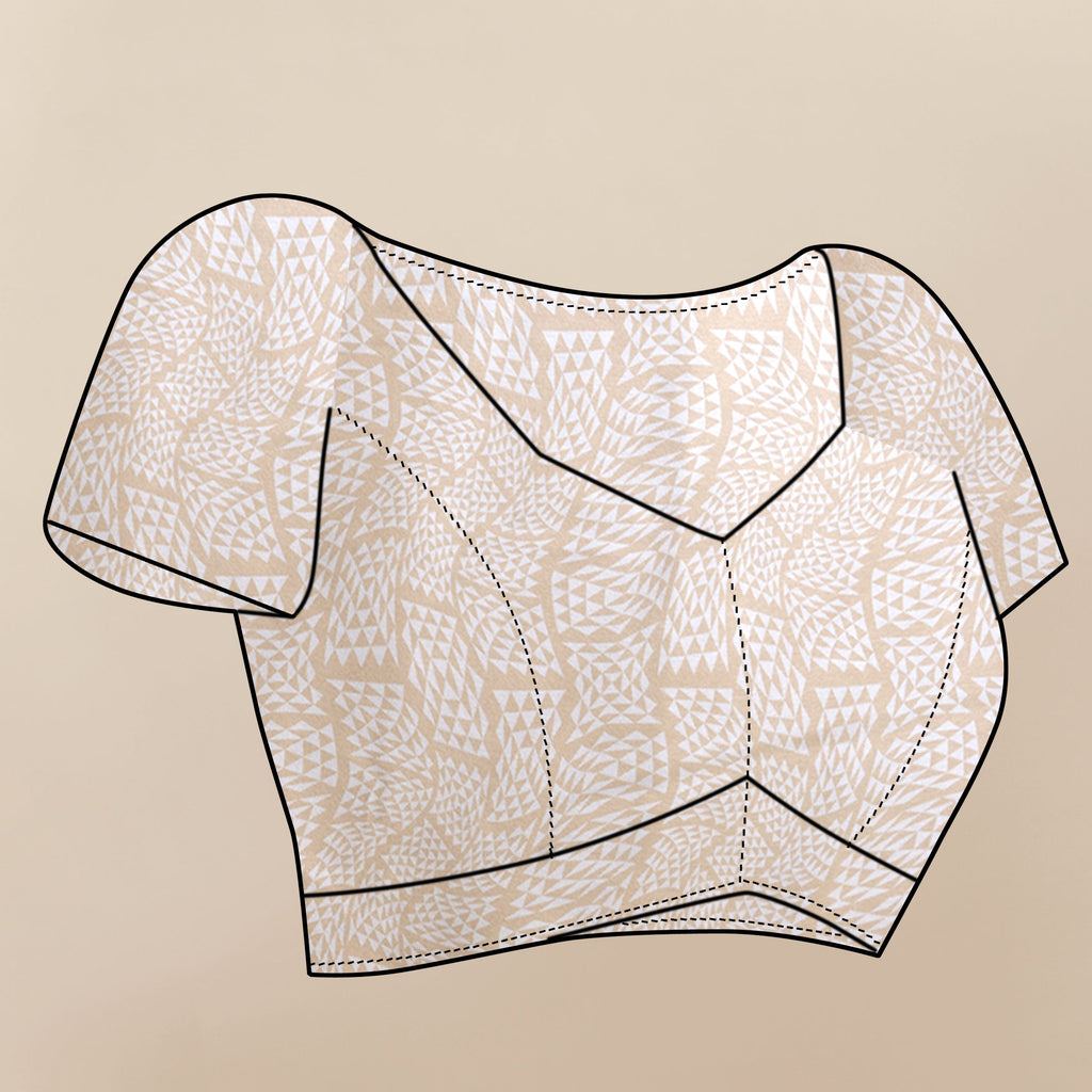 Vedant Vastram Digital Print Japan Satin Silk Party Wear Saree with Unstitched Blouse Piece - Beige | Grocsy