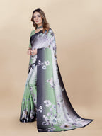Vedant Vastram Digital Print Japan Satin Silk Party Wear Saree with Unstitched Blouse Piece - Green | Grocsy