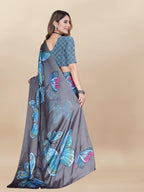 Vedant Vastram Digital Print Japan Satin Silk Party Wear Saree with Unstitched Blouse Piece - Turquoise | Grocsy