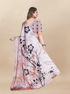 Vedant Vastram Digital Print Japan Satin Silk Party Wear Saree with Unstitched Blouse Piece - Beige | Grocsy