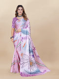Vedant Vastram Digital Print Japan Satin Silk Party Wear Saree with Unstitched Blouse Piece - Purple | Grocsy