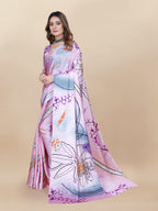 Vedant Vastram Digital Print Japan Satin Silk Party Wear Saree with Unstitched Blouse Piece - Purple | Grocsy