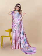 Vedant Vastram Digital Print Japan Satin Silk Party Wear Saree with Unstitched Blouse Piece - Purple | Grocsy