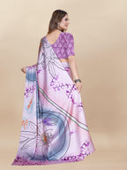 Vedant Vastram Digital Print Japan Satin Silk Party Wear Saree with Unstitched Blouse Piece - Purple | Grocsy