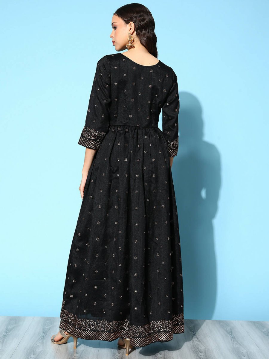 Ahalyaa Women Black Poly Silk Printed Dress | Grocsy